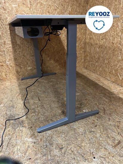 Ahrend Balance zit-sta bureau - tweedehands - 160x80cm - zilvergrijs met eiken blad
