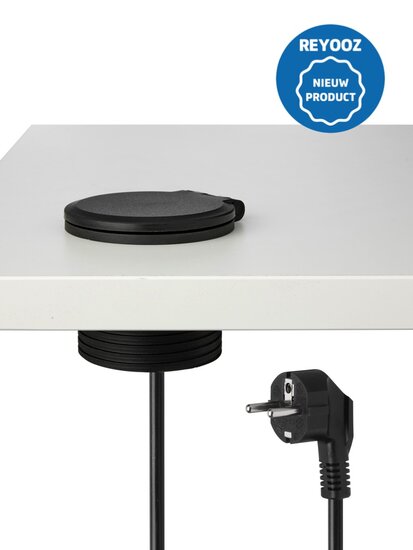 Universele inbouw powerbox met draadloze oplader - 80mm - zwart - 1x 220v - 2x USB-A - 1x USB-C - nieuw
