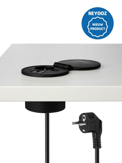 Universele inbouw powerbox met draadloze oplader - 80mm - zwart - 1x 220v - 2x USB-A - 1x USB-C - nieuw